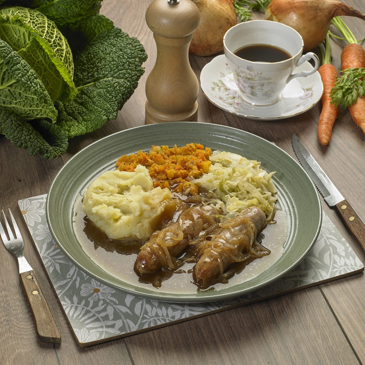 Pork Sausage n onion gravy