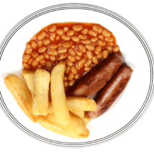 Vegetarian Sausage, Chips & Beans